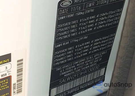 2017 Land Rover Range Rover Sport 5.0L V8 Supercharged Autobiography z USA, uszkodzony, nr VIN SALWV2FE9HA130030